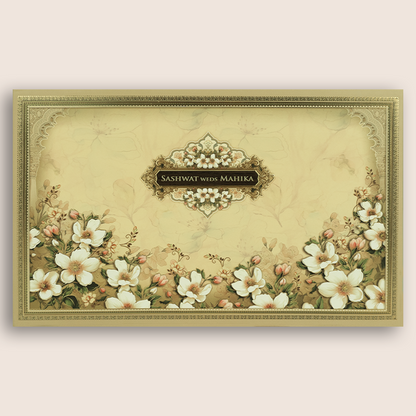 Beige Floral Padded Wedding Card - KRE28820
