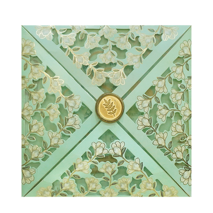 Green Floral Fancy Opening Wedding Card-King of Cards