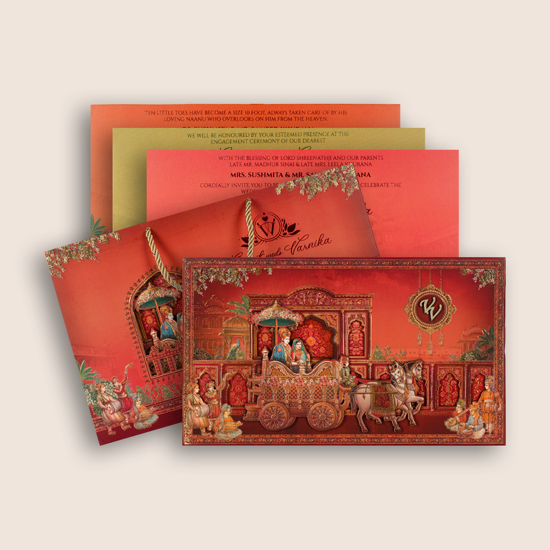 Red Royal Baraat Luxury Wedding Invitation Box - KSI32780