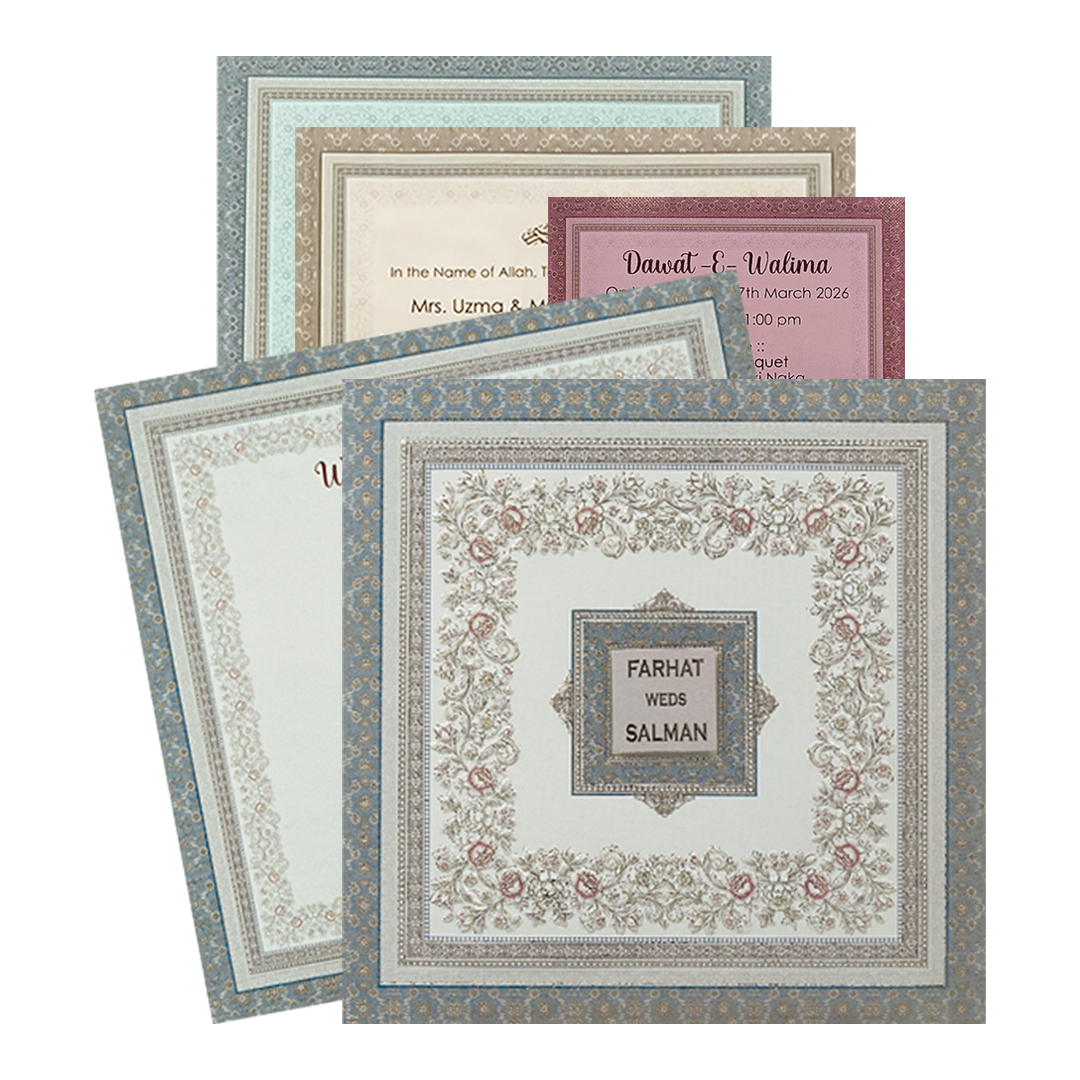 Grey Floral Framed Wedding Card-KSI65180