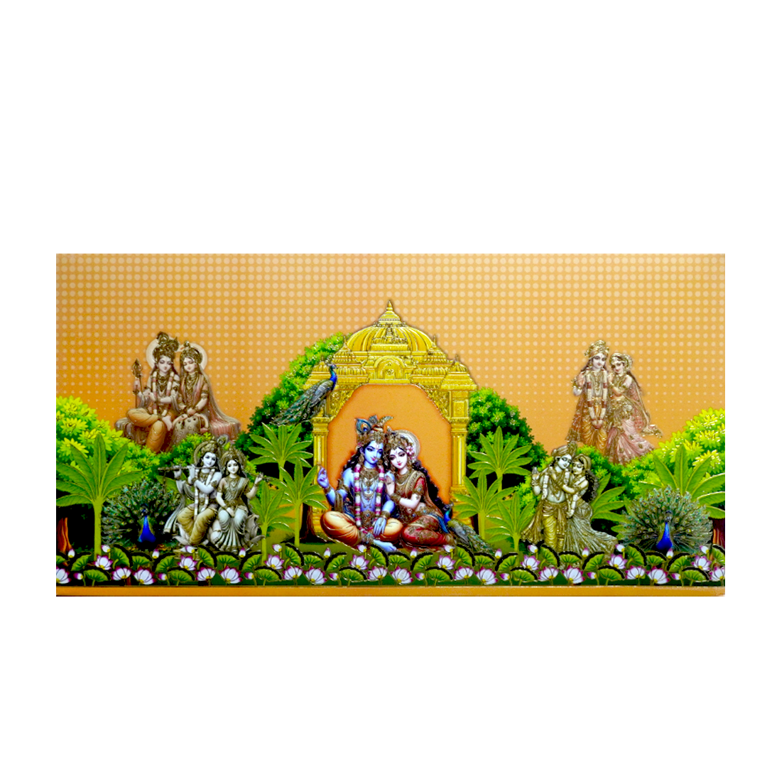 Orange Radha Krishna Embossed Wedding Card-KPR24650