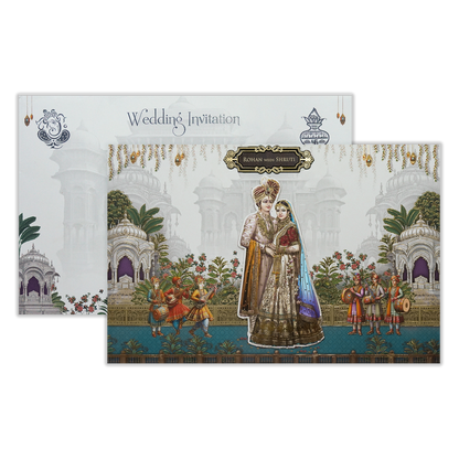 White Royal Bride Groom Padded Wedding Card - KSH72080