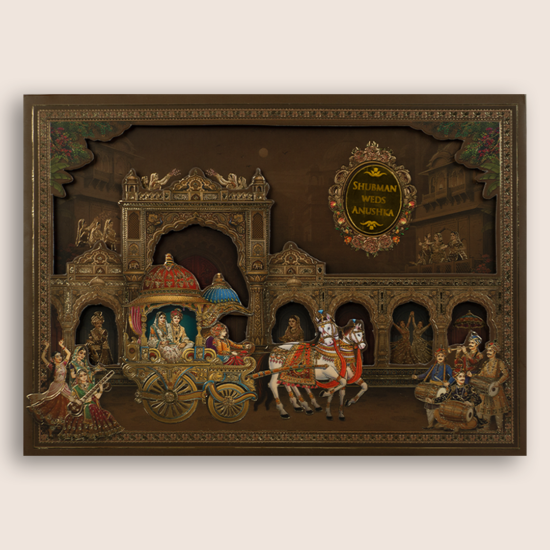 Brown Bride Groom Laser Cut Padded Wedding Invitation - KRB10580