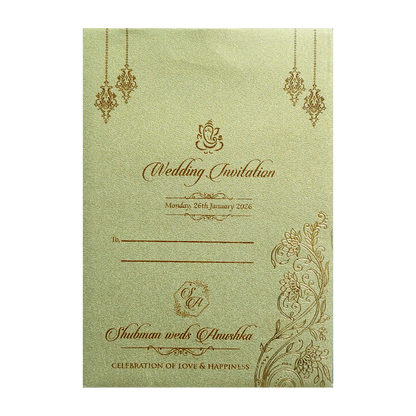Brown Gold Padded Door Style Wedding Card-KRB08340