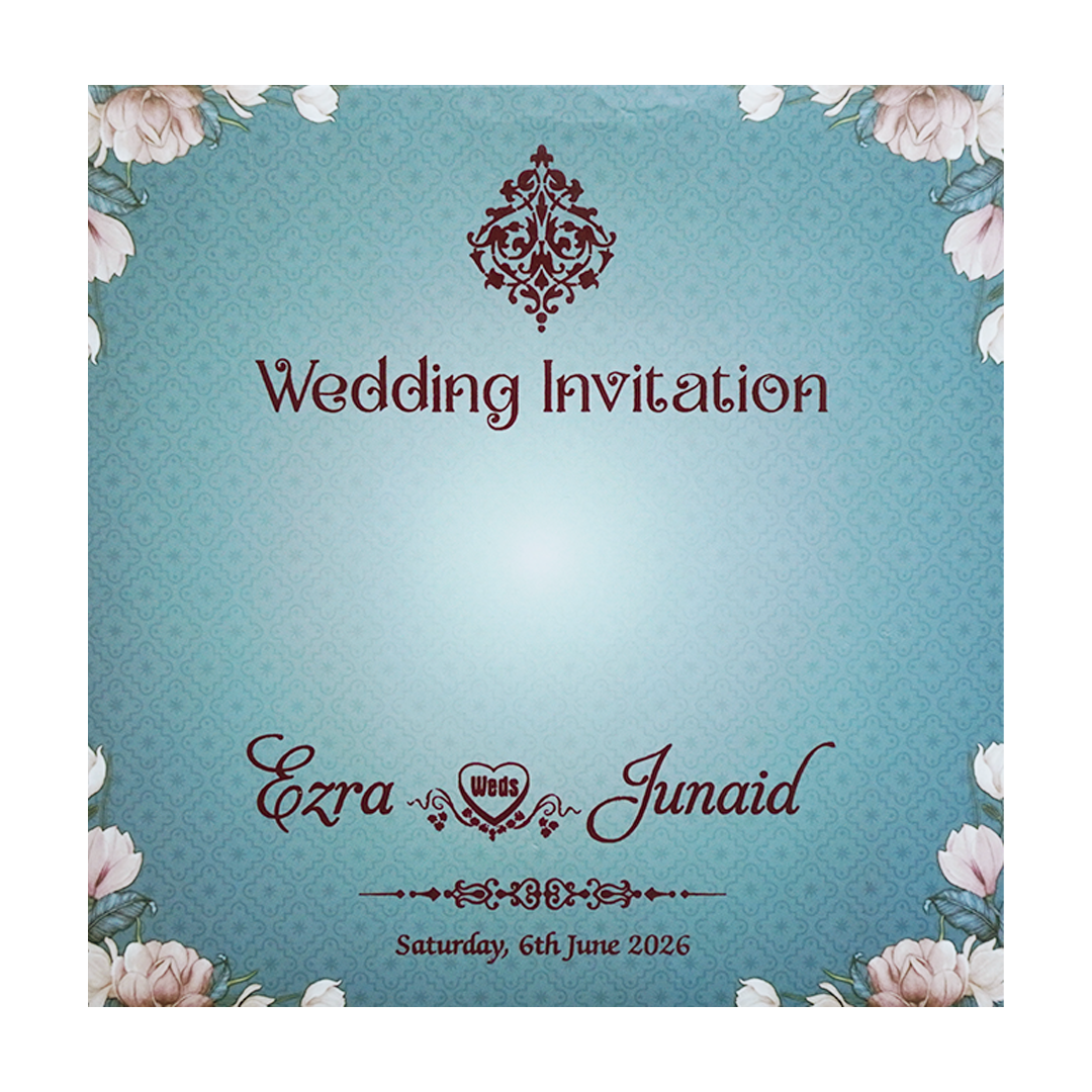 Pastel Blue Floral Envelope Padded Invitation Card - KVN07480