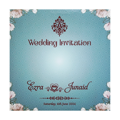 Pastel Blue Floral Envelope Padded Invitation Card - KVN07480