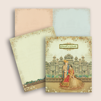 Grey Royal Bride Groom Palace Wedding Card - KAA05210