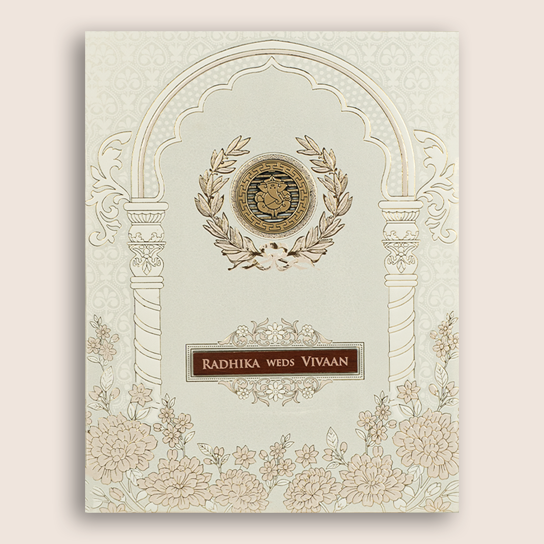 White Embossed Floral Padded Wedding Card - KSH27290