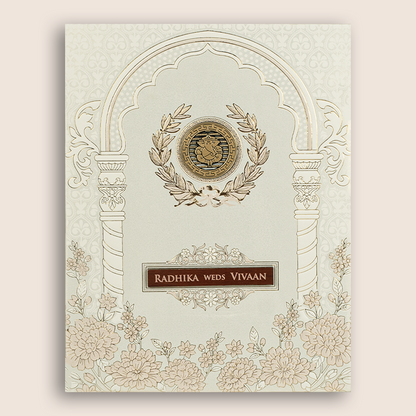 White Embossed Floral Padded Wedding Card - KSH27290