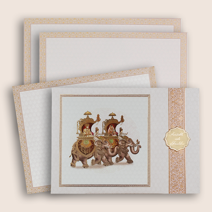 White Royal Baraat Door Style Wedding Card - KAA05420