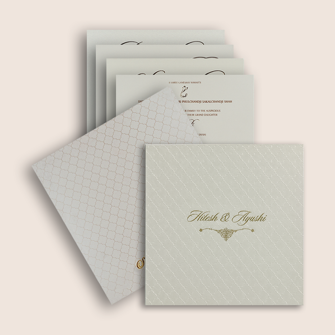 White Floral Padded Wedding Invitation Card - KPR020120