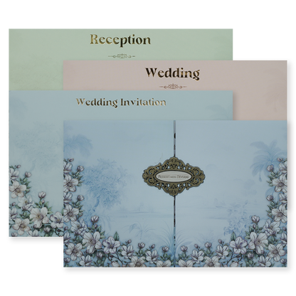 Blue Pastel Floral Padded Wedding Card-KJTS1829