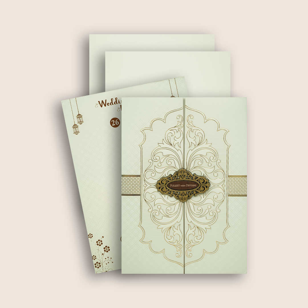 White Embossed Floral Door Style Padded Marriage Card - KJTS1719
