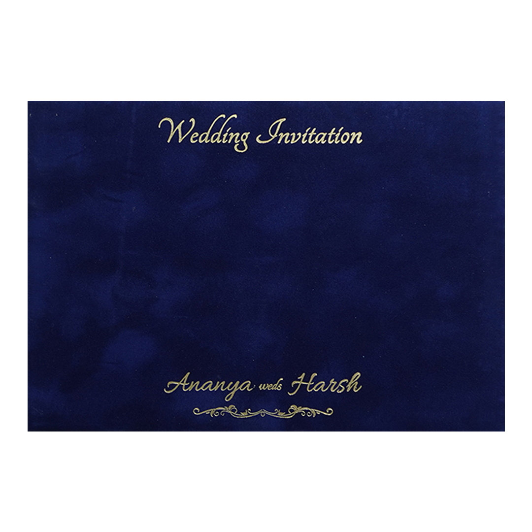 Blue Gold Floral Padded Wedding Card -KMMWD1137