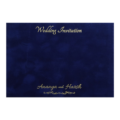 Blue Gold Floral Padded Wedding Card -KMMWD1137