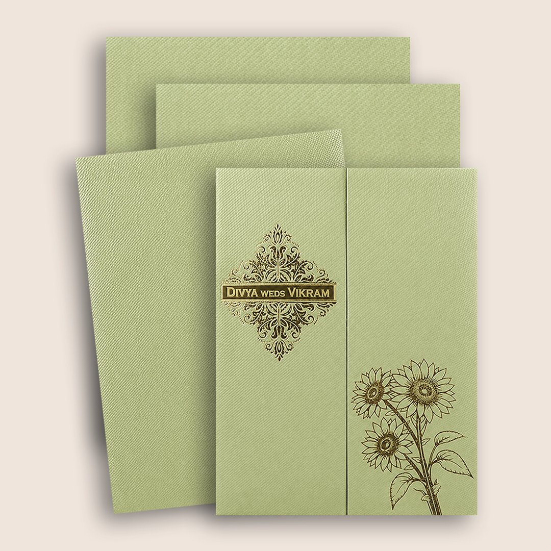 Olive Green Floral Door Style Wedding Card - KNKTGN048