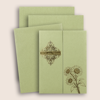 Olive Green Floral Door Style Wedding Card - KNKTGN048