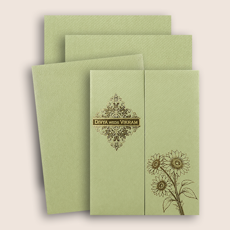 Olive Green Floral Door Style Wedding Card - KNKTGN048