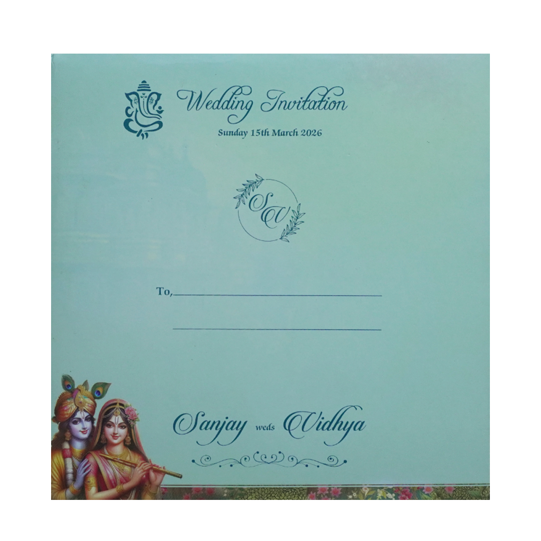 Green Radha Krishna Padded Wedding Card - KSH72750