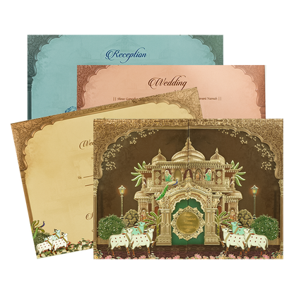 Brown Gold Royal Temple Padded Wedding Card-KRB09270