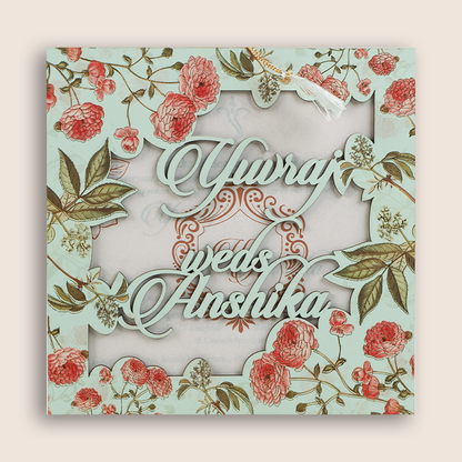 Pastel Green Floral MDF Marriage Invitation - KVN06010