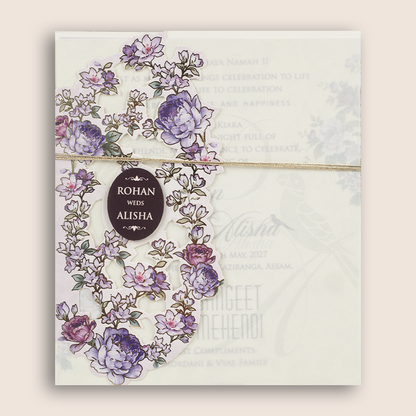 Lavender Floral Laser Cut Wedding Card - KFR17260