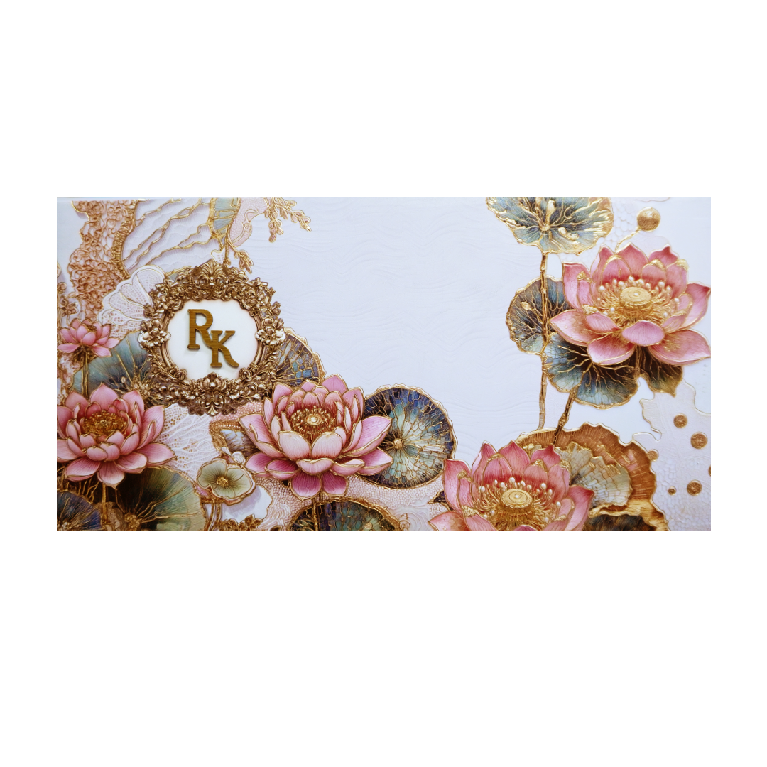 Pastel Lotus Floral Padded Wedding Invitation Card-KPR24720