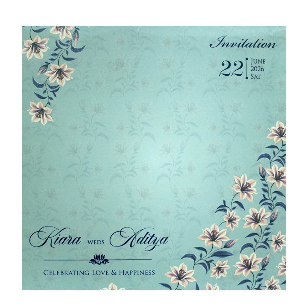 Powder Blue Floral Laser Cut Wedding Card - KFR16090