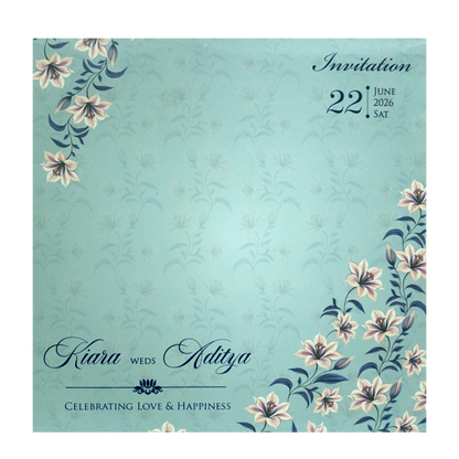 Powder Blue Floral Laser Cut Wedding Card - KFR16090