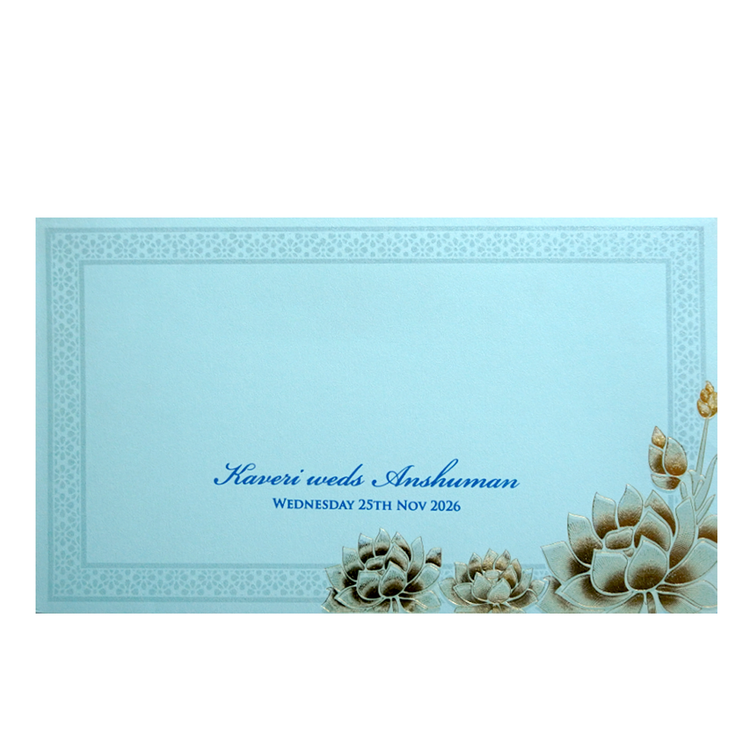 Blue Lotus Gold Foil Luxury Wedding Invitation Card KPR24590
