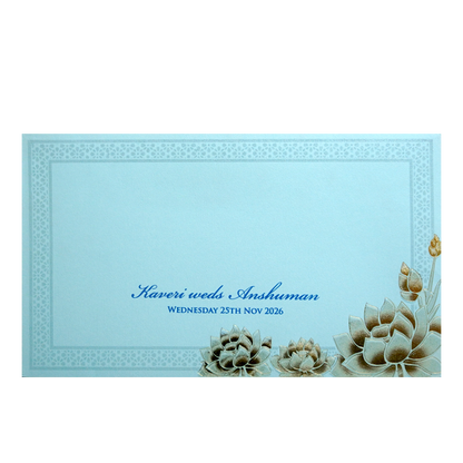 Blue Lotus Gold Foil Luxury Wedding Invitation Card KPR24590