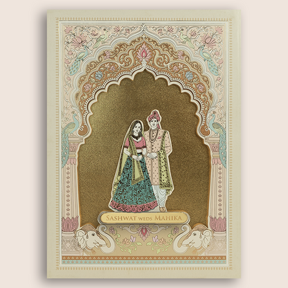 Cream Bride Groom Laser Cut Padded Wedding Card - KRE29060