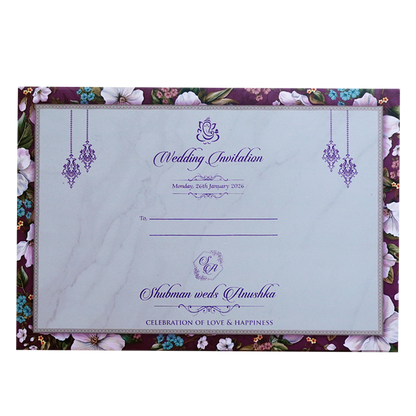Purple Floral Padded Embossed Wedding Invitation Card-KRB09640
