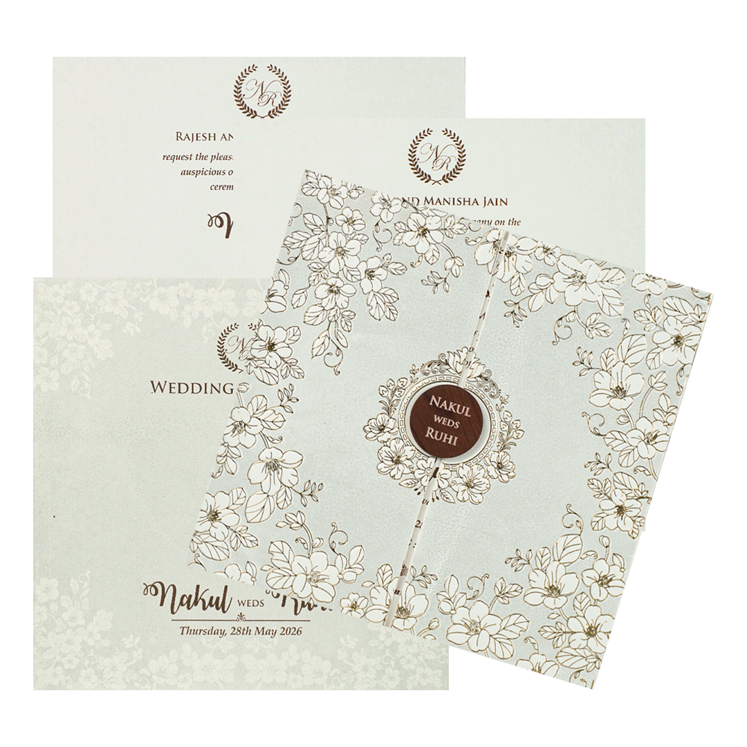 White Floral Circle Medallion Wedding Card-KRE28570