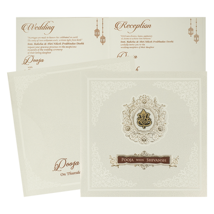 White Ganesha Floral Wedding Card-KRE27710