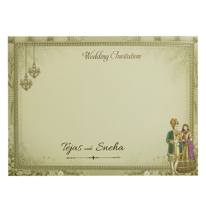 Green Palace Couple &amp; Elephant Padded Wedding Card-KMMEX8010