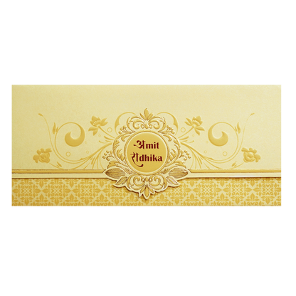 Ivory Gold Embossed Floral Wedding Invitation Card-KPR06290
