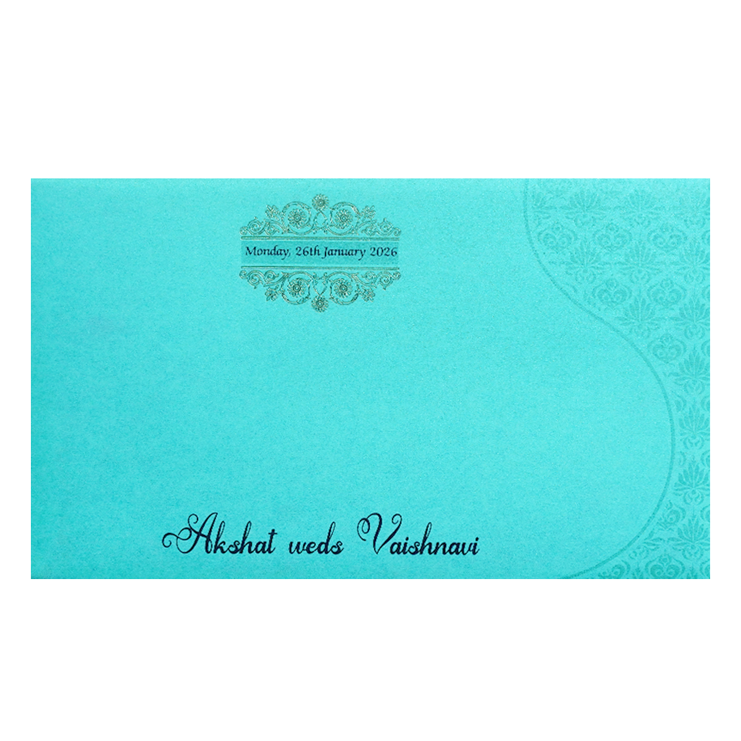 Blue Gold Foil Embossed Floral Wedding Invitation Card-KPR06440