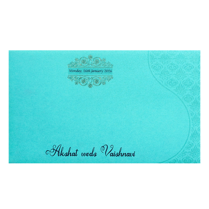 Blue Gold Foil Embossed Floral Wedding Invitation Card-KPR06440