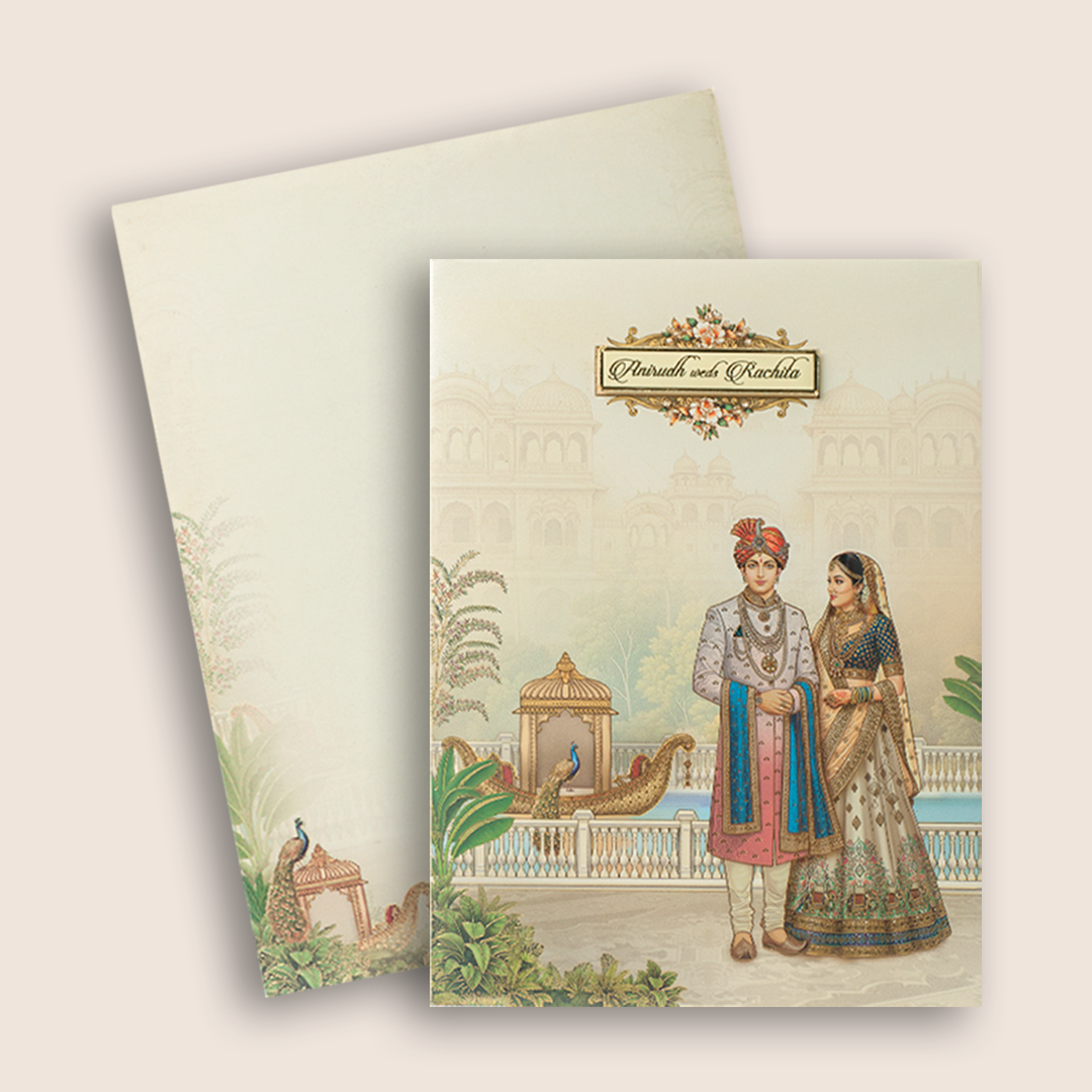 Cream Royal Bride Groom Padded Wedding Card - KAA05690