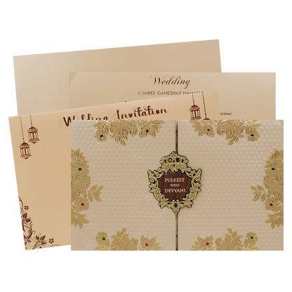 Check out Gold Floral Padded Wedding Card at best price. ✅WhatsApp Support ✅Express Delivery.|King of cards.