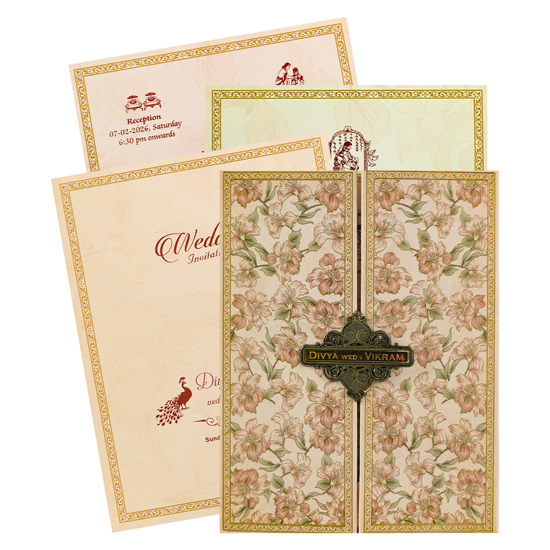 Pink Floral Padded Wedding Card-KNMO9313