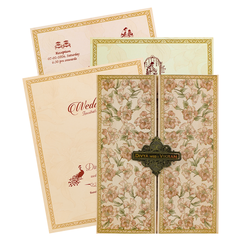 Pink Floral Padded Wedding Card-KNMO9313