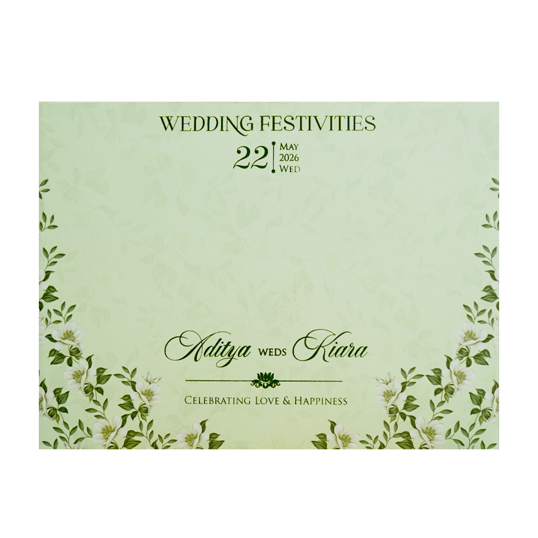 Floral Golden Green Openable Wedding Card - KFR16440