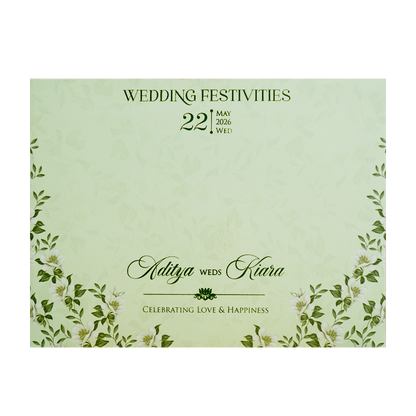 Floral Golden Green Openable Wedding Card - KFR16440