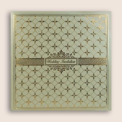 Metallic Olive Green Floral Pattern Wedding Invitation - KNPR3301G