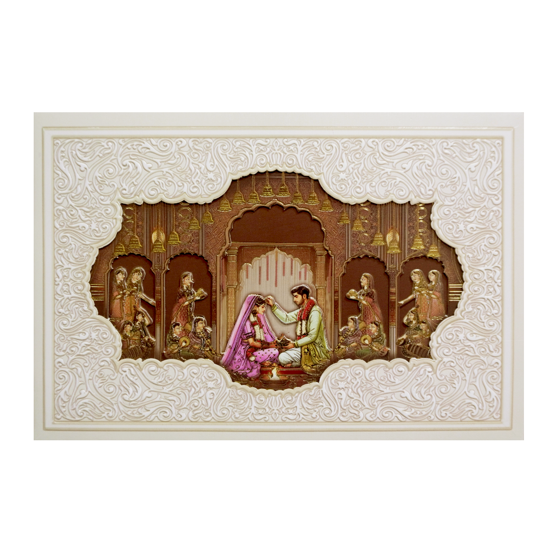 White Laser Cut Padded Royal Marriage Ceremony Wedding Card-KMMEX8220