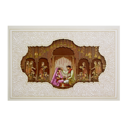 White Laser Cut Padded Royal Marriage Ceremony Wedding Card-KMMEX8220