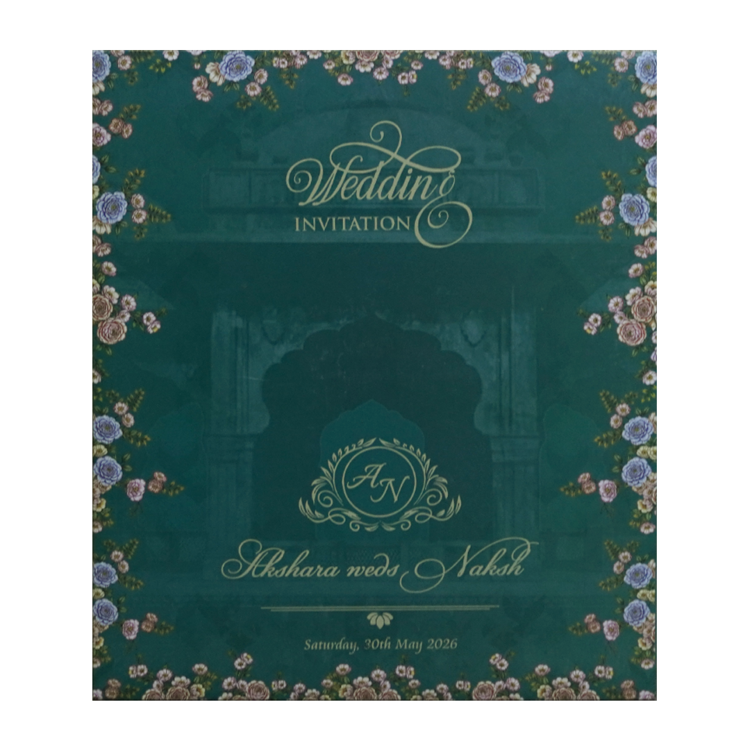 GreenFloral Ornate Wedding Invitation Card - KVN07580