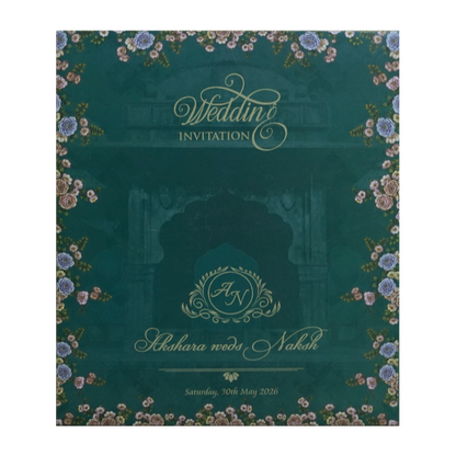 GreenFloral Ornate Wedding Invitation Card - KVN07580